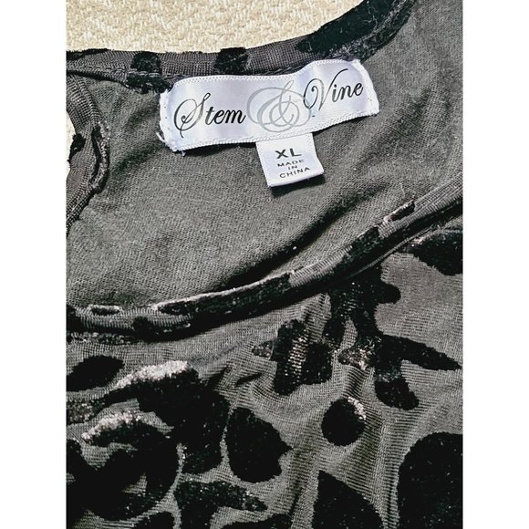 Stem & Vine velvet burnout top XL roses print sheer lace Black - Picture 4 of 13